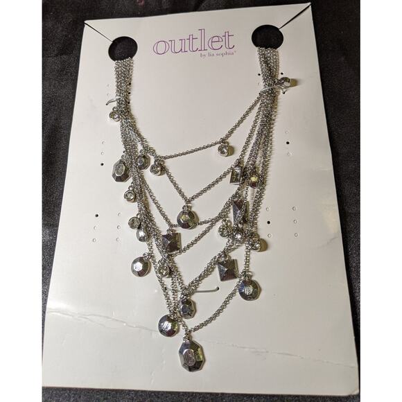 Lia Sophia 7-Strand Silvertone Crystal Beaded Chain Necklace NWT Christmas Gift - Picture 1 of 8